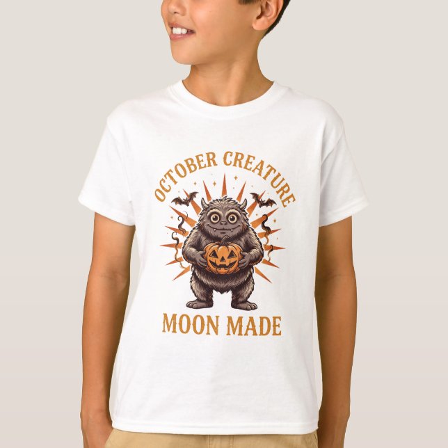 Camiseta de Monstro Fofo de Halloween da Criatura  (Frente)