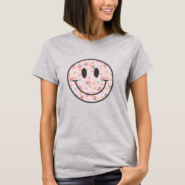 Camiseta de morango de rosto feliz aflita (Frente)