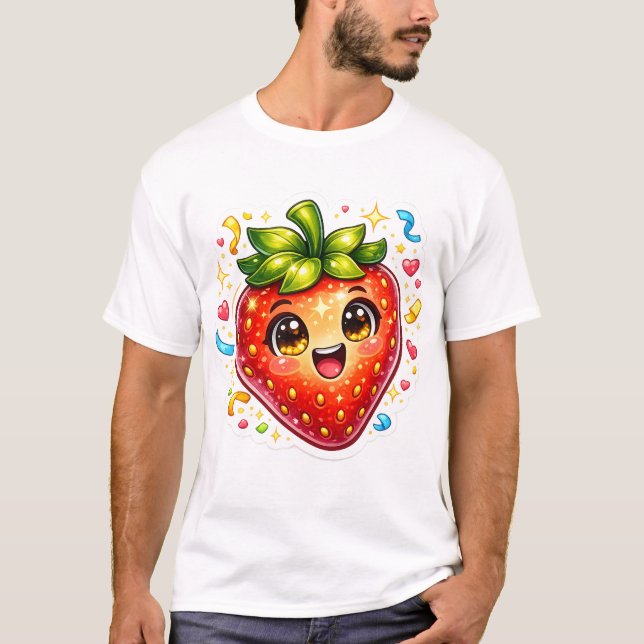 Camiseta de Morango Dormindo Fofo | Fruta Kawaii (Frente)