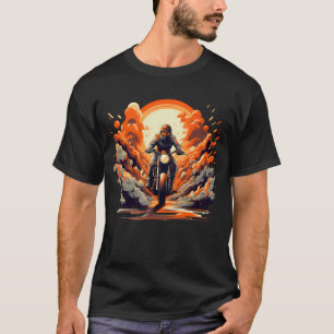 Camiseta de Moto com Explosão de Chamas Retrô