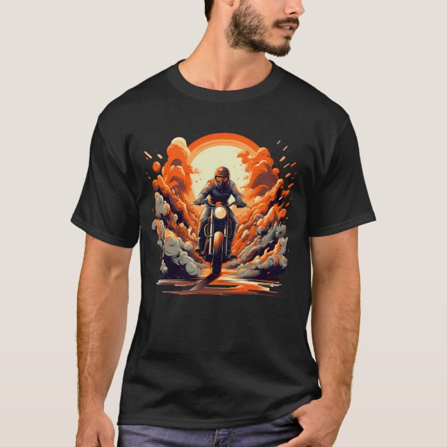 Camiseta de Moto com Explosão de Chamas Retrô (Frente)