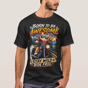 Camiseta de Moto de Gato Engraçado – Nascido para 