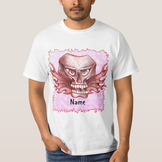 Camiseta de Motociclista Caveira de Rock (Frente)