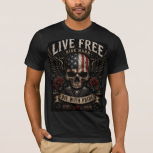 Camiseta de Motociclista com Caveira Vintage 'Live