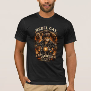 Camiseta de Motoqueiro Vintage Gato Rebelde