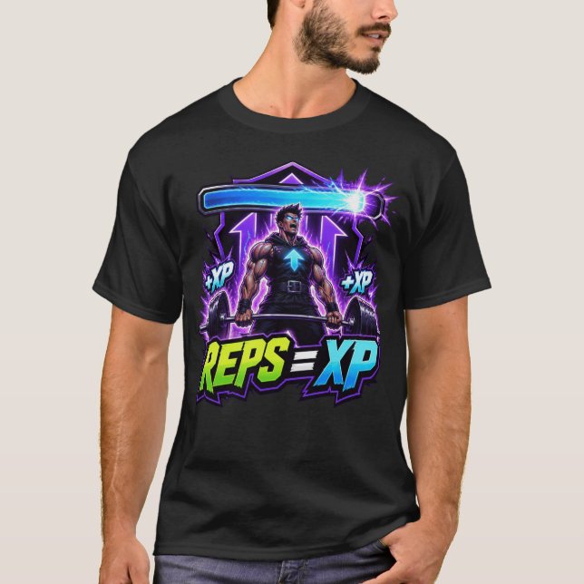Camiseta de musculação Reps Equals XP: Level Up Ga (Frente)