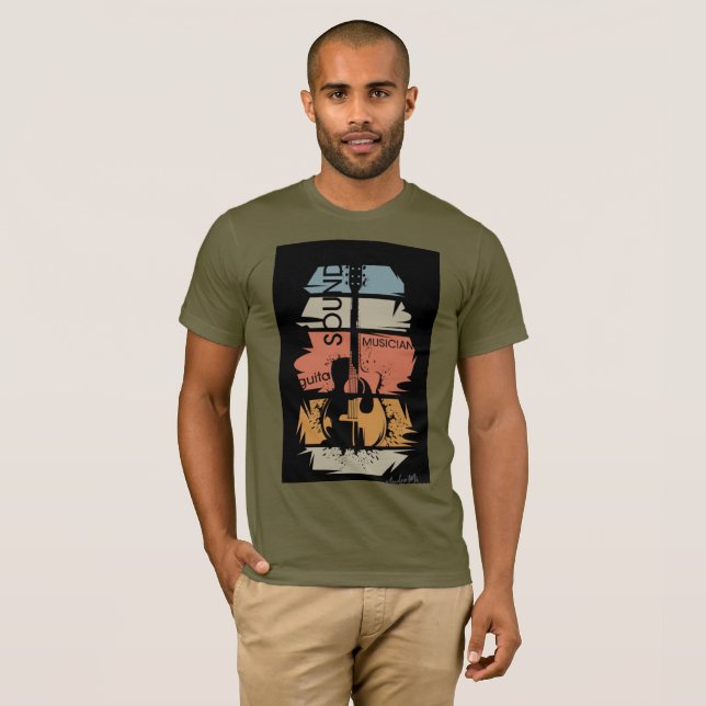 Camiseta de Músico com Som de Guitarra Retro (Frente Completa)