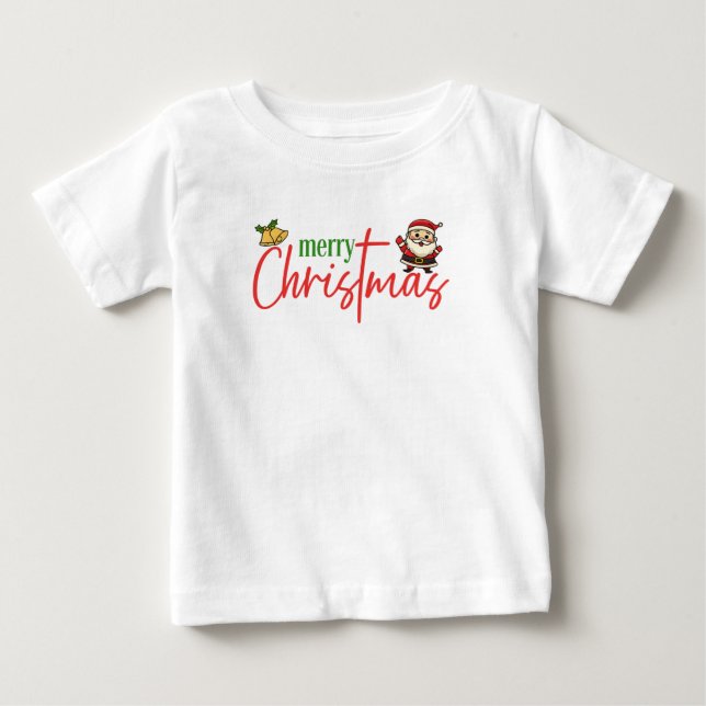 Camiseta de Natal Alegre com Letra de Papai Noel F (Frente)