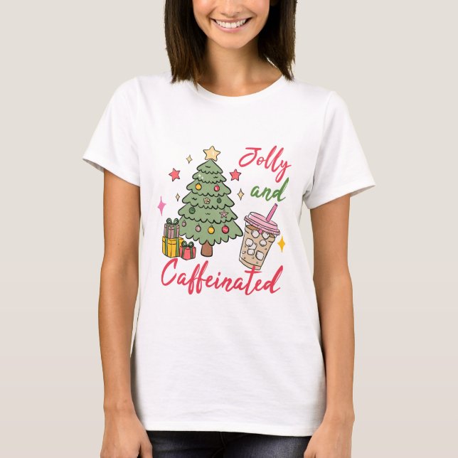 Camiseta de Natal Alegre e Cafeinada (Frente)