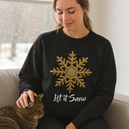 Camiseta de Natal Azul e Dourado com Floco de Neve