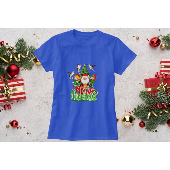 Camiseta de Natal Beija-Flor Azul com Elfos (Criador carregado)
