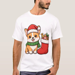 Camiseta de Natal Cachorrinho Corgi Papai Noel