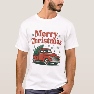 Camiseta de Natal Caminhão Vermelho Antigo Feliz N