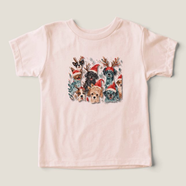 Camiseta de Natal com Cachorro em Arte de Linha |  (Design frontal)