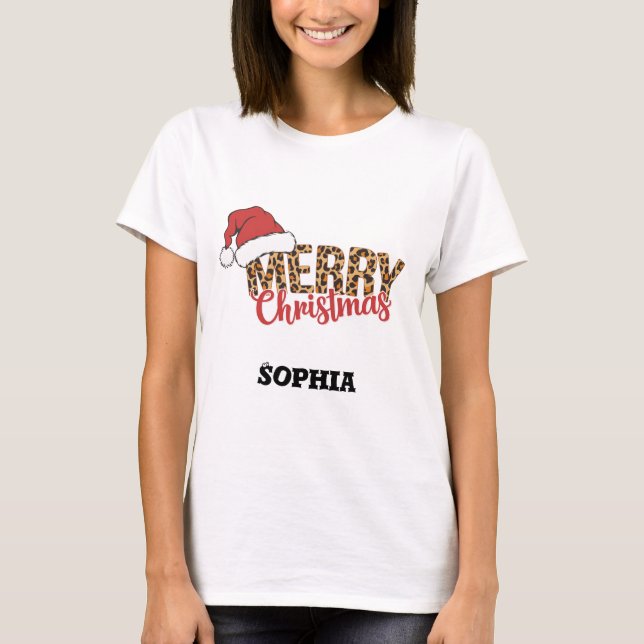 🐆 Camiseta de Natal com estampa de leopardo perso (Frente)
