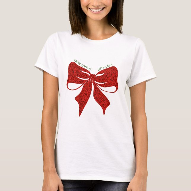 Camiseta de Natal com Laço de Presente Festivo --  (Frente)