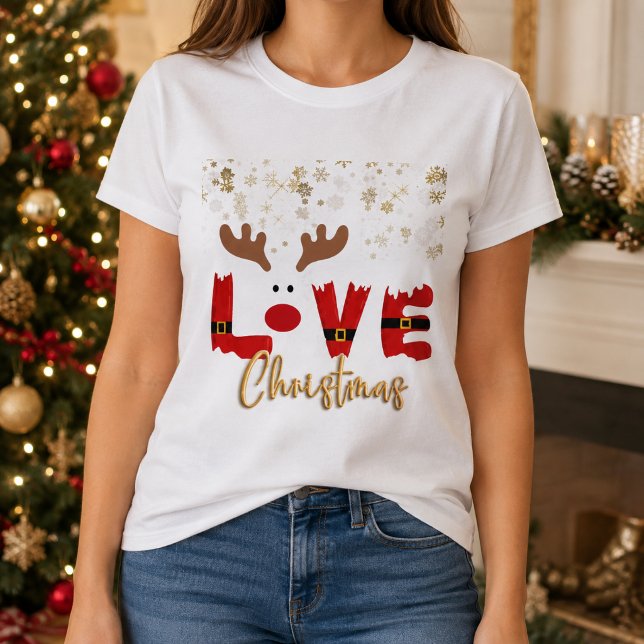Camiseta de Natal com Rena Fofa e Amor (Criador carregado)