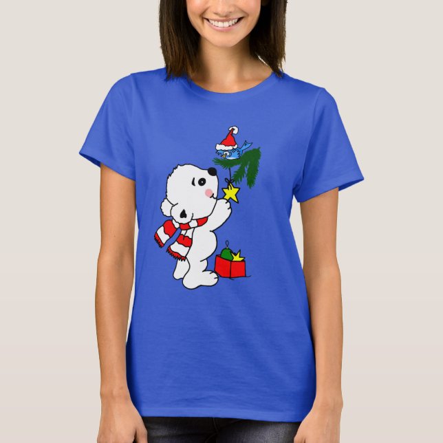 Camiseta de Natal com Urso Polar Manejando T-Shirt (Frente)
