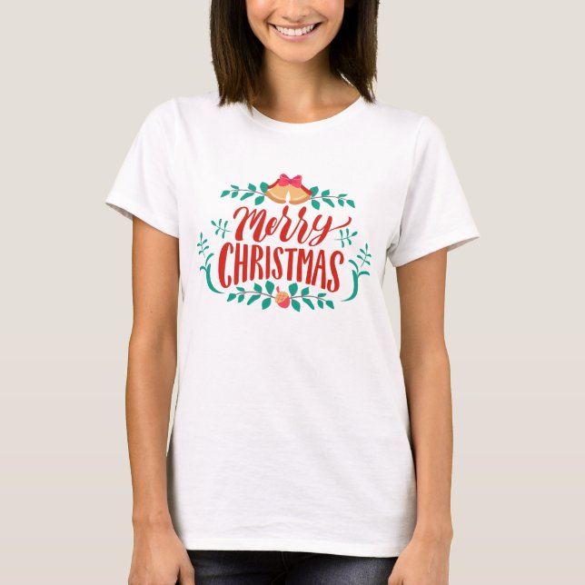 Camiseta de Natal das mulheres, Vermelho Verde Per (Frente)