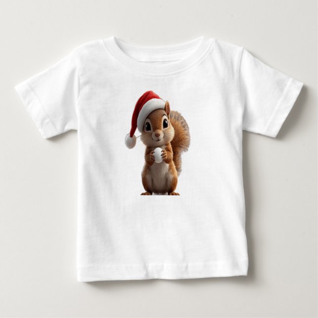 Camiseta de Natal de Esquilo Fofa para Bebê (Frente)