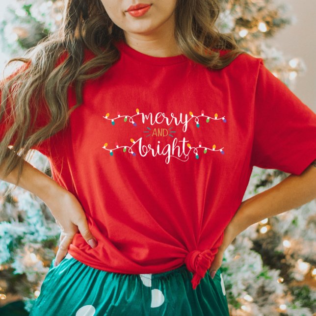 Camiseta de Natal de feliz e Vermelho Brilhante (Criador carregado)