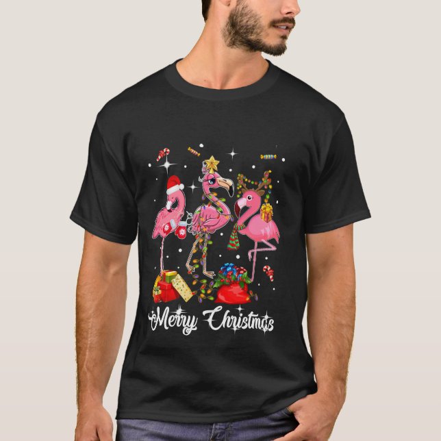 Camiseta de Natal de Feliz Flamingo (Frente)