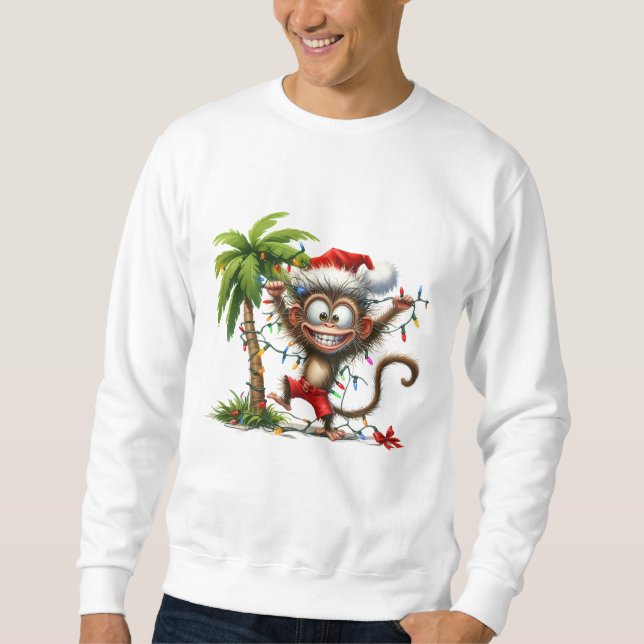 Camiseta de Natal de Macaco Engraçado Tropical (Frente)