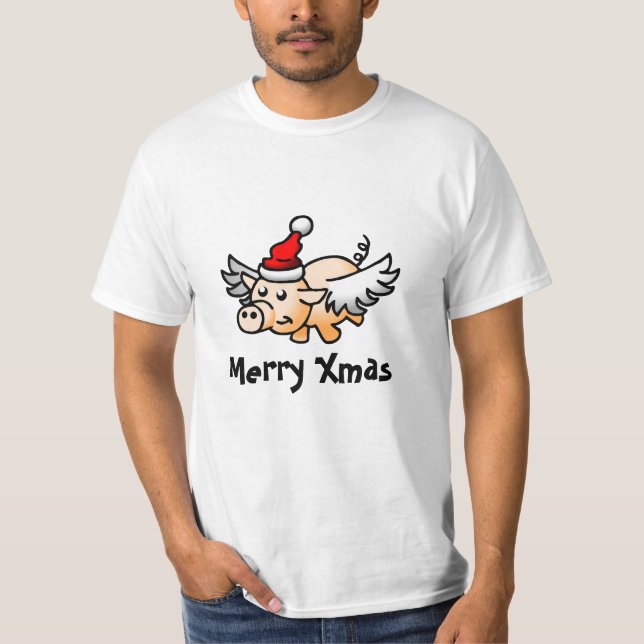 Camiseta de Natal de Porcos Voadores (Frente)