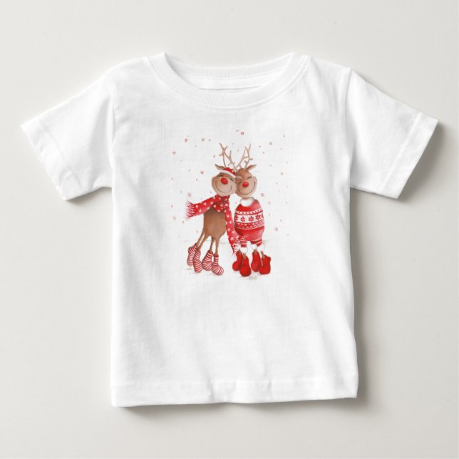 Camiseta de Natal de Rena Fofa – 3D Aconchegante (Frente)