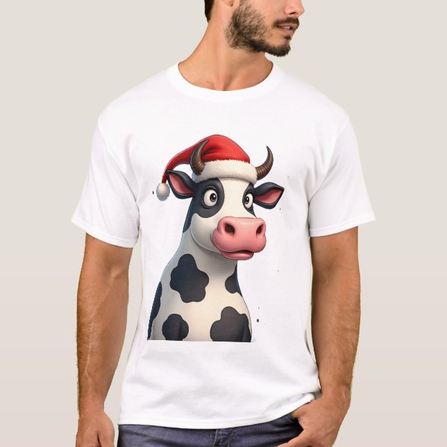 Camiseta de Natal de Vaca Colorida Pop Art (1) (Frente)