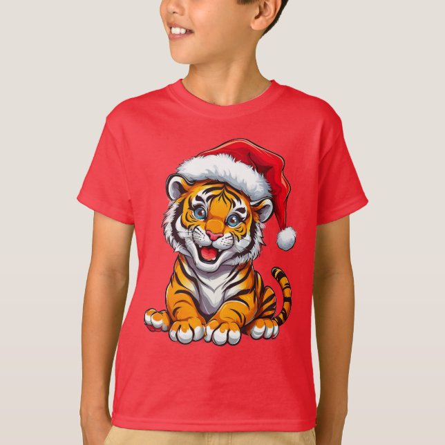 Camiseta de Natal do adorável filhote de tigre Pre (Frente)