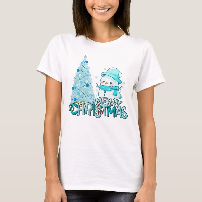 Camiseta de Natal do Boneco de Neve Árvore de Nata (Frente)