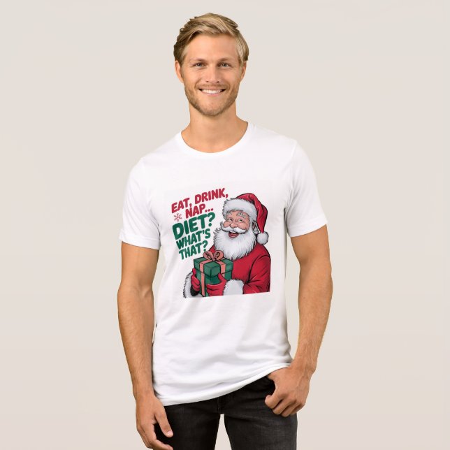 Camiseta de Natal do Papai Noel Cozy Eat Drink Nap (Frente Completa)