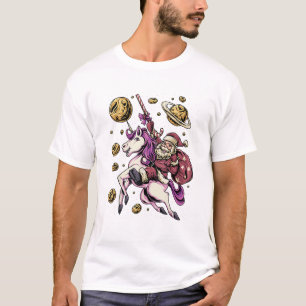 Camiseta de Natal do Papai Noel Montando Unicórnio