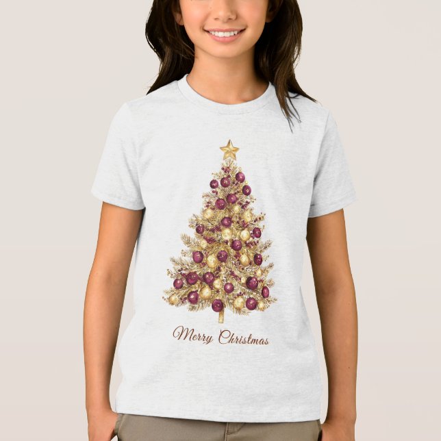 Camiseta de Natal Dourada Burgundy (Frente)