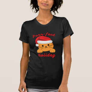 Camiseta de Natal Feminina Gata Férias Perfeitas