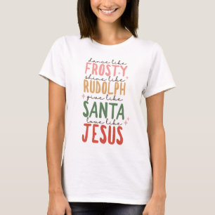 Camiseta de Natal Frosty Rudolf Papai Noel Jesus