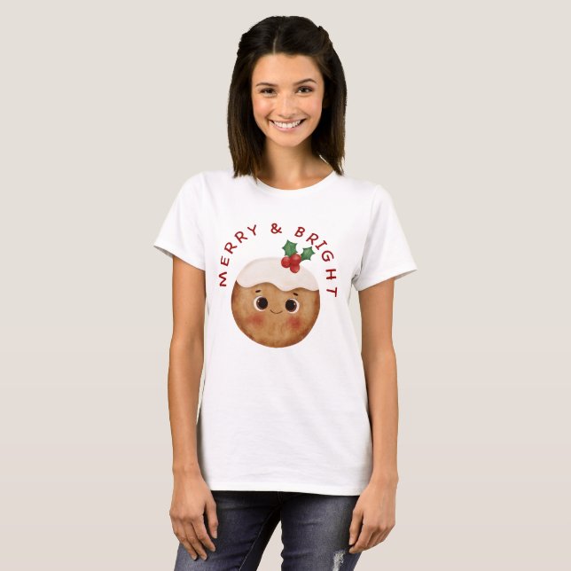 Camiseta de Natal Kawaii Alegre e Brilhante  (Frente Completa)