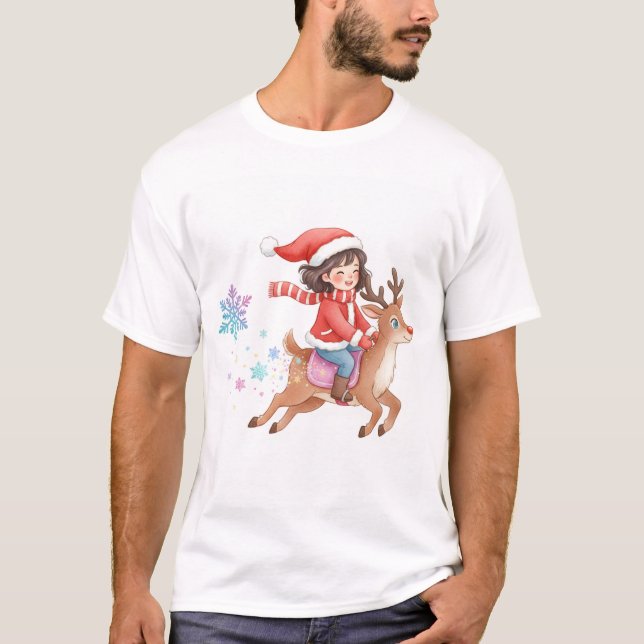 Camiseta de Natal Magical Reindeer Ride. (Frente)