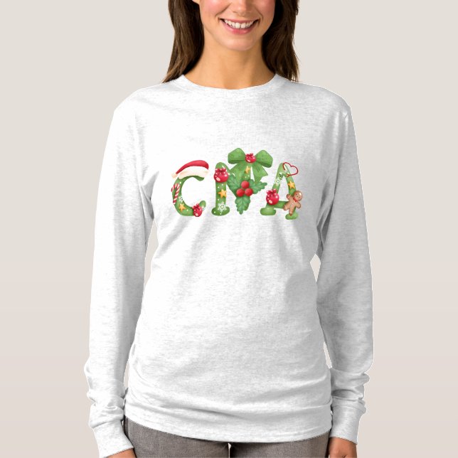 Camiseta de Natal para Auxiliar de Enfermagem Cert (Frente)