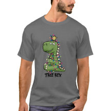 Camiseta de Natal Rex Dino, Árvore Verde Bonita