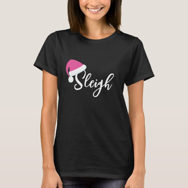 Camiseta de Natal Rosa Hat Sleigh Holiday (Frente)