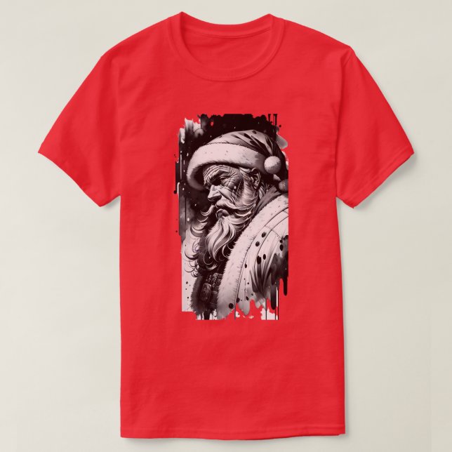 Camiseta de Natal Santa Claus Black Ink (Frente do Design)