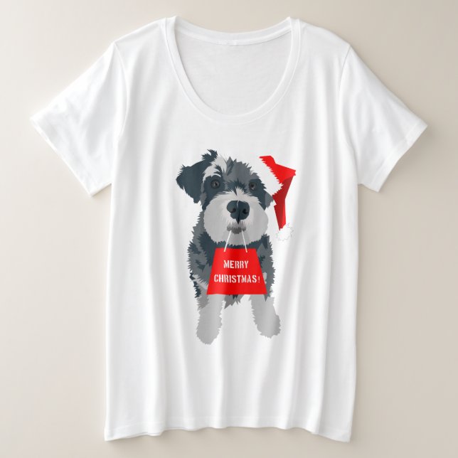 Camiseta de Natal Schnauzer Cachorro Santa Hat (Frente do Design)