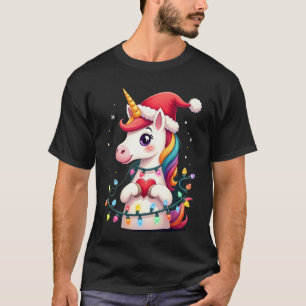 Camiseta de Natal Unicórnio Chapéu do Papai Noel (