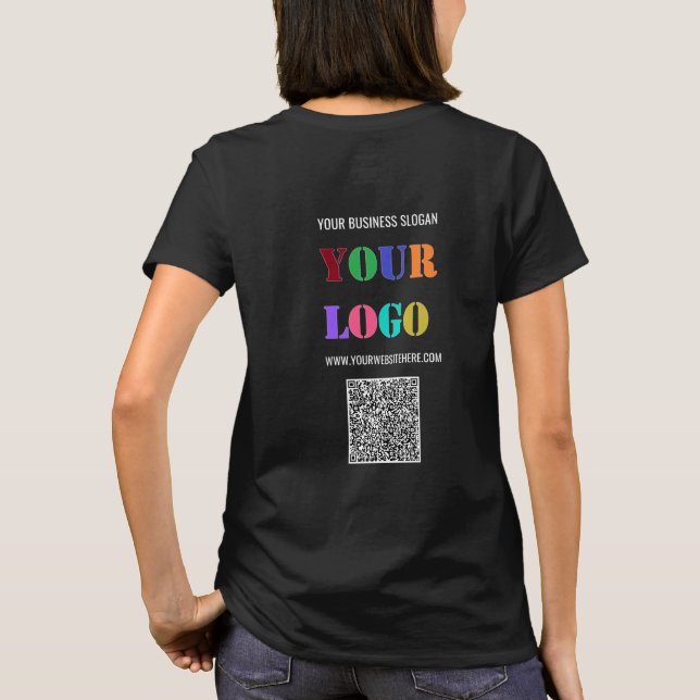 Camiseta de negócios com texto personalizado e cód (Verso)