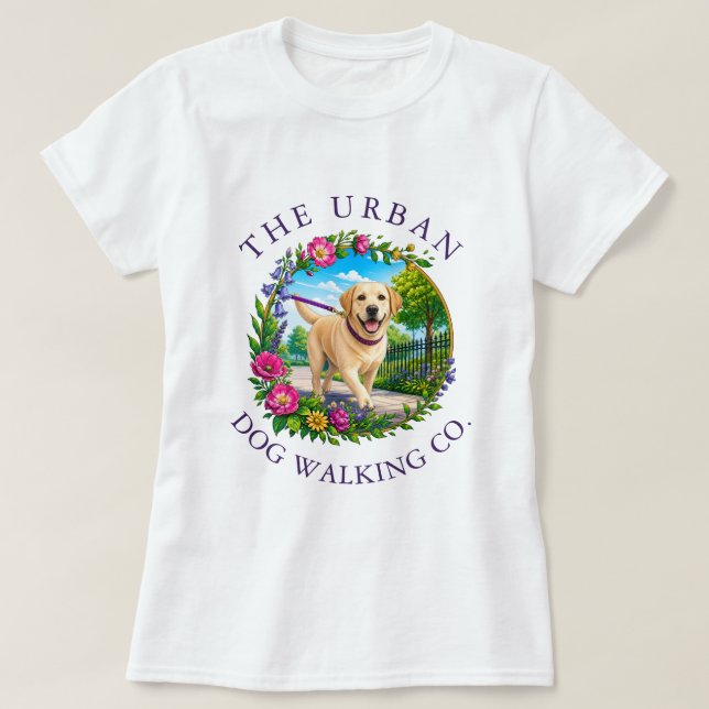 Camiseta de Negócios de Passeio de Cães com Labrad (Frente do Design)