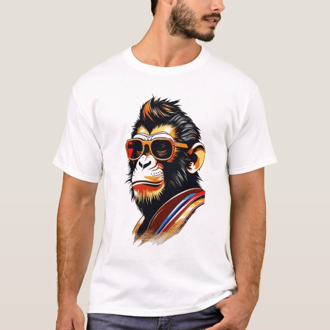 Camiseta de óculos de sol vestindo macaco legal (Frente)