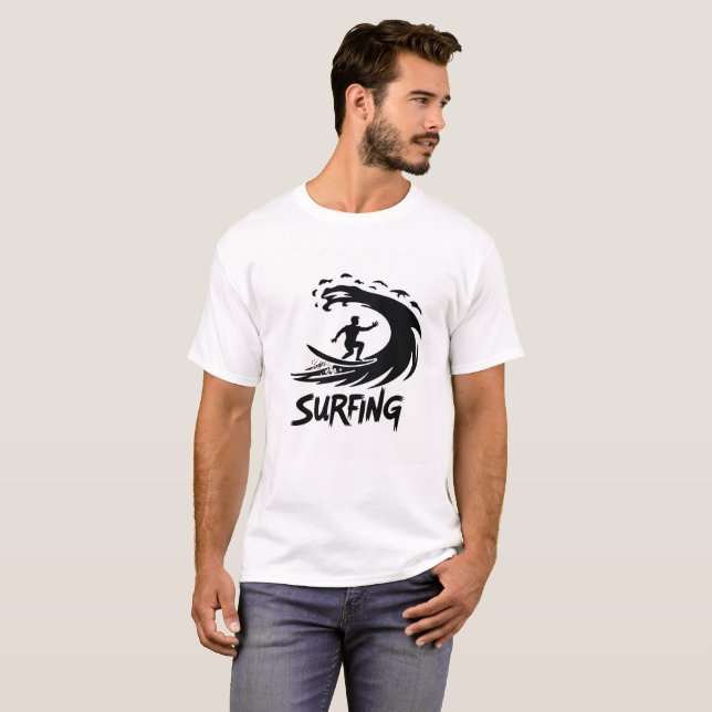 Camiseta de Onda com Silhueta de Surfista Ousada (Frente Completa)