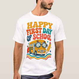 Camiseta de Ônibus do Primeiro Dia de Aula Feliz